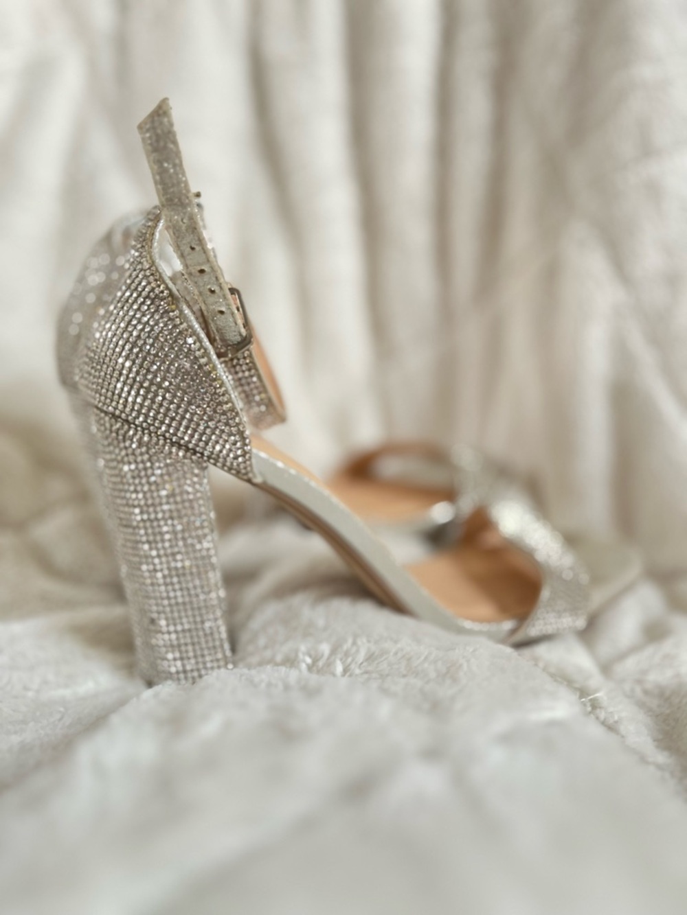 Women's Prom/Event Silver Rhinestone Block Heel Sandals